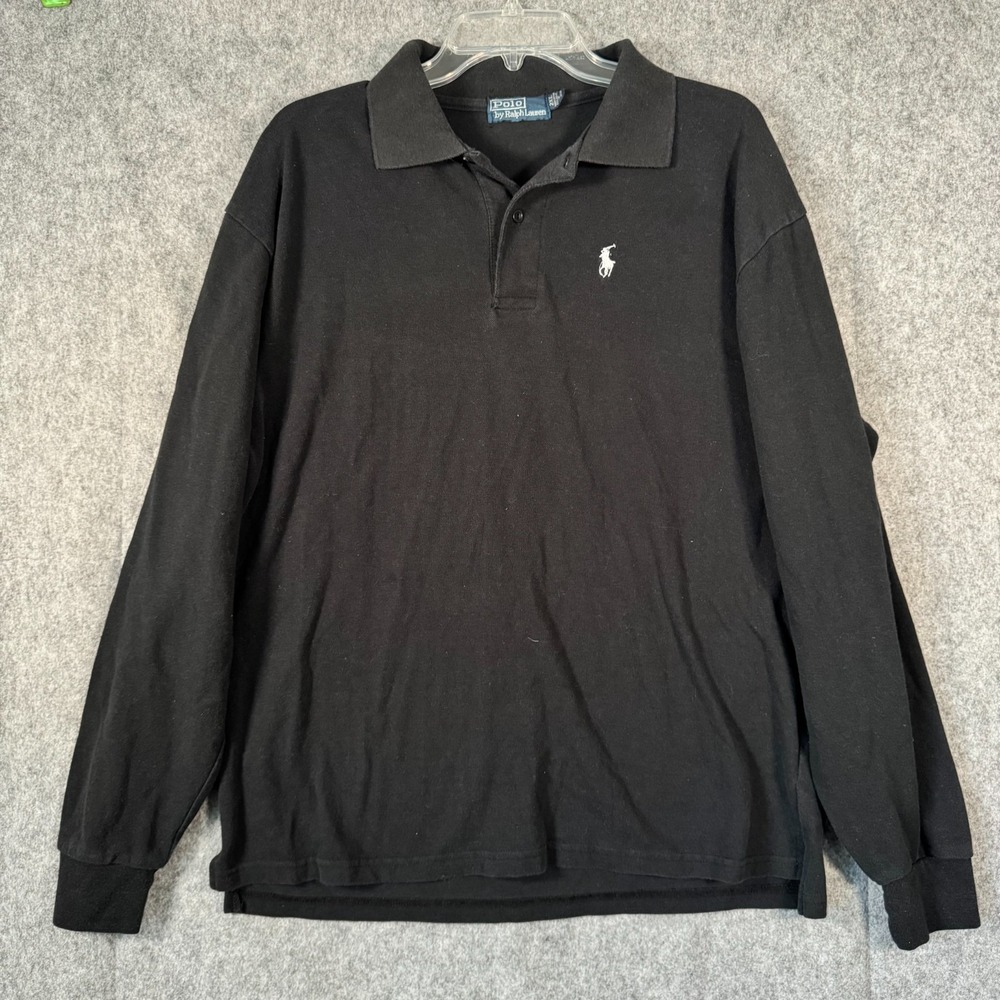 VINTAGE Polo Ralph Lauren‎ Shirt Mens 2XL Black Long Sleeve Knit Preppy Academic